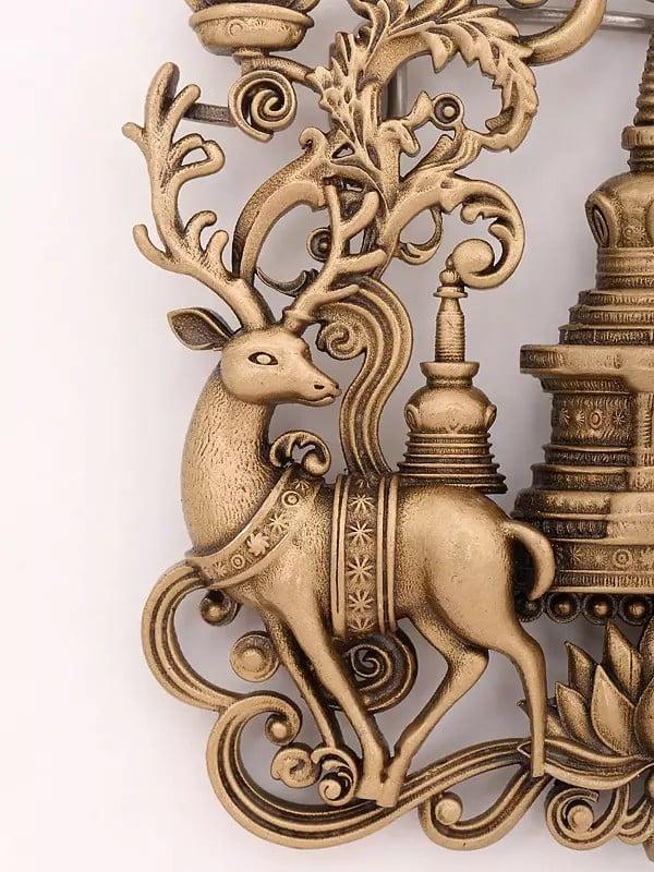 Exotic India Tibetan Buddhist Stupa Brooch With Deers 