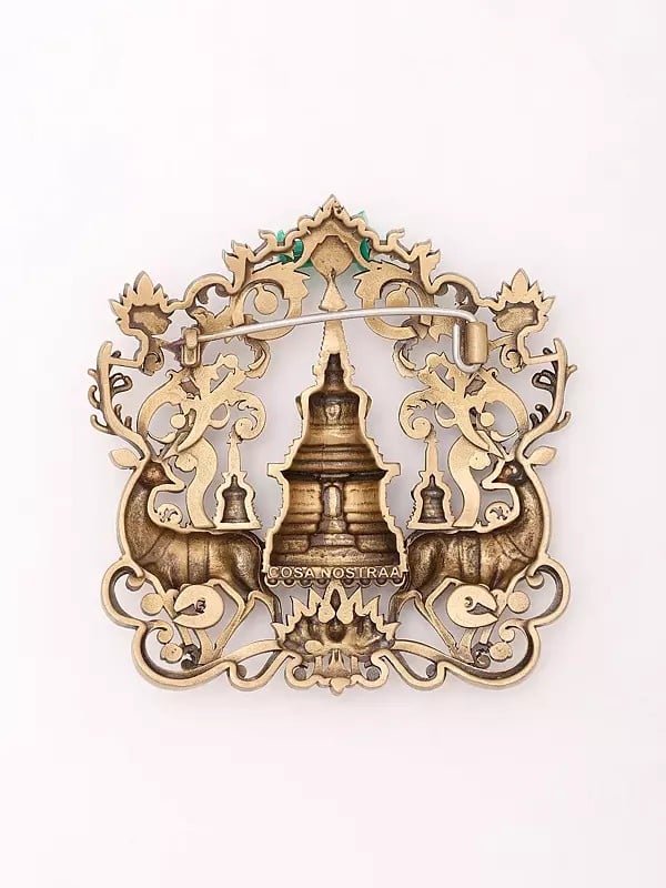 Exotic India Tibetan Buddhist Stupa Brooch With Deers 