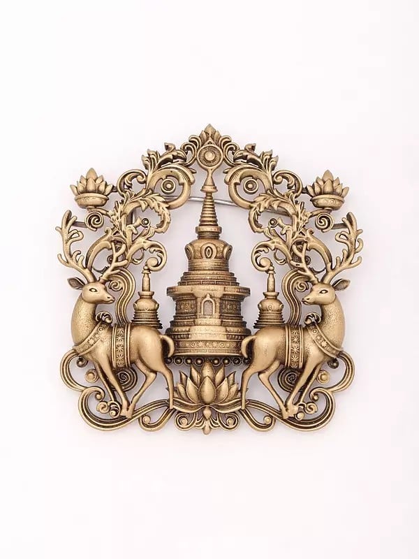 exotic india Tibetan Buddhist Stupa Brooch with Deers 