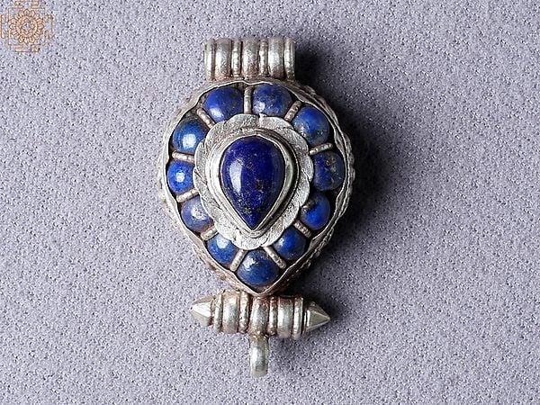 exotic india Tibetan Ghau Navy Blue Pendant | Sterling Silver Jewelry from Nepal 