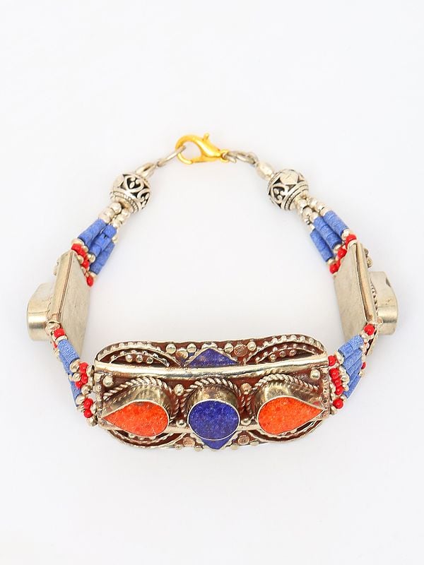Exotic India Tibetan Style Bracelet With Studded Stones And Beads