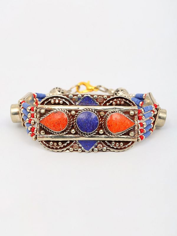 Exotic India Tibetan Style Bracelet With Studded Stones And Beads