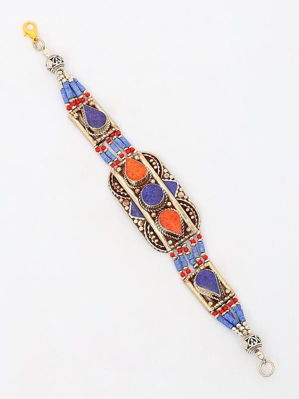 Exotic India Tibetan Style Bracelet With Studded Stones And Beads