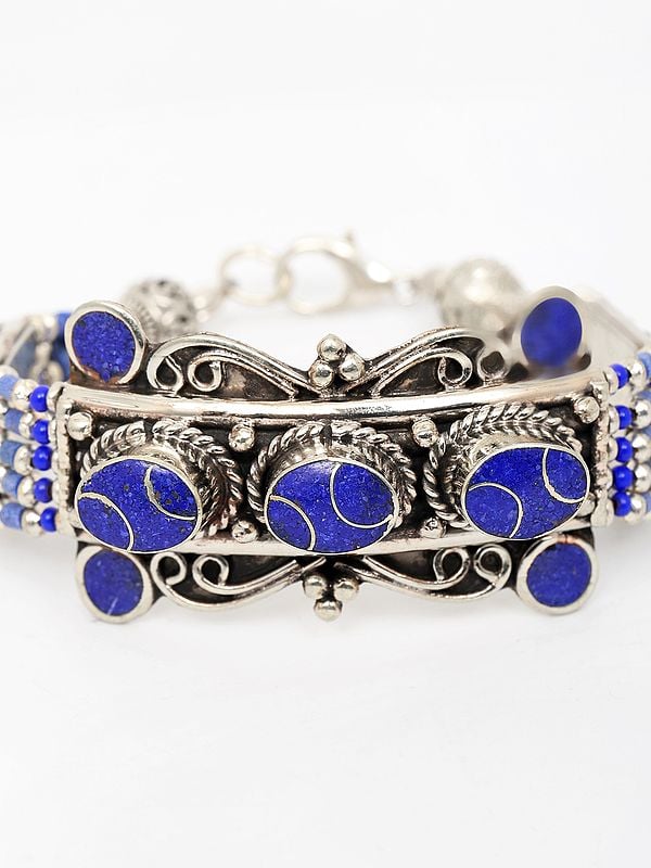 Exotic India Tibetan Style Bracelet With Studded Stones And Beads 