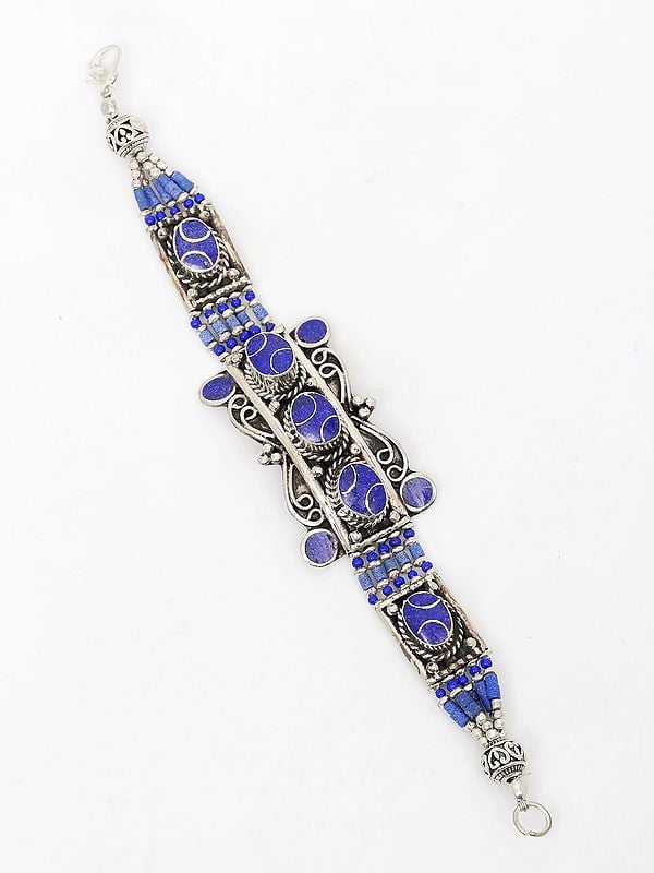 Exotic India Tibetan Style Bracelet With Studded Stones And Beads 