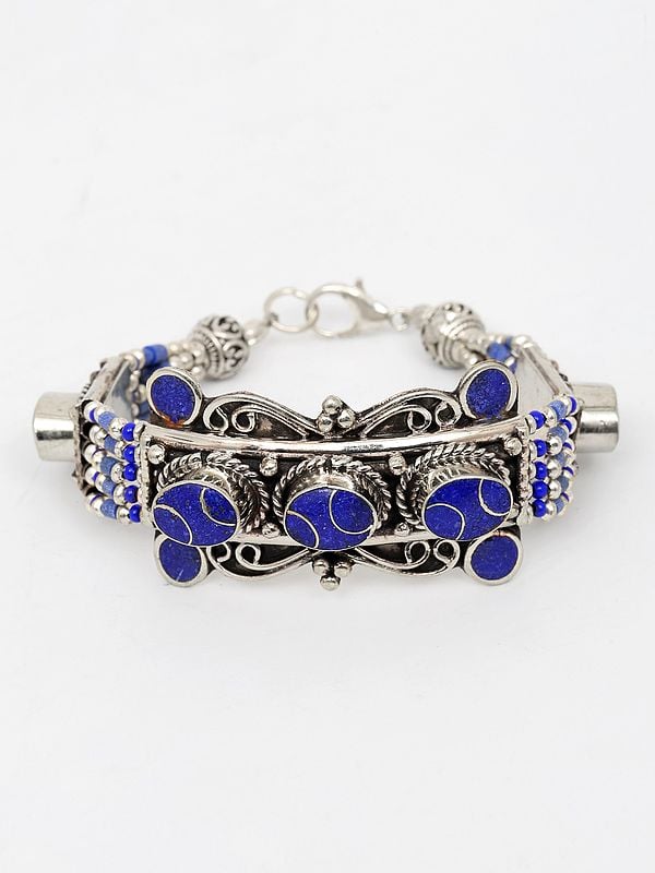 exotic india Tibetan Style Bracelet with Studded Stones and Beads 