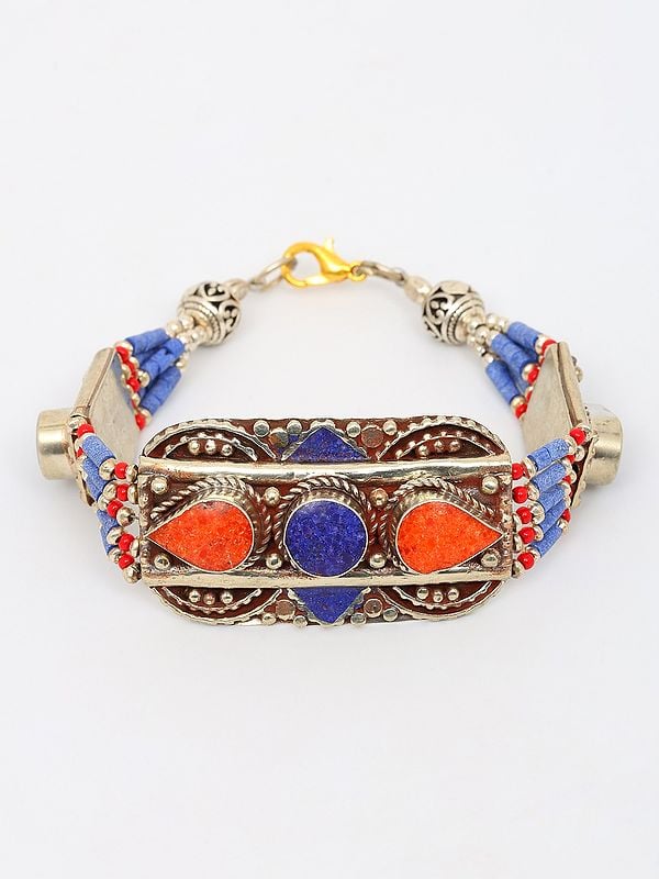 exotic india Tibetan Style Bracelet with Studded Stones and Beads 