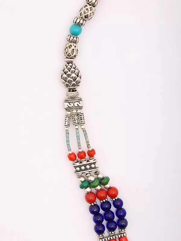 Exotic India Tibetan Style Multicolor Stone Beads Necklace With Sixpence Coin 