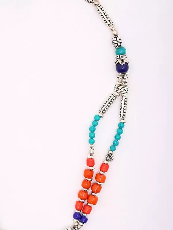 Exotic India Tibetan Style Red And Blue Stone Long Necklace 