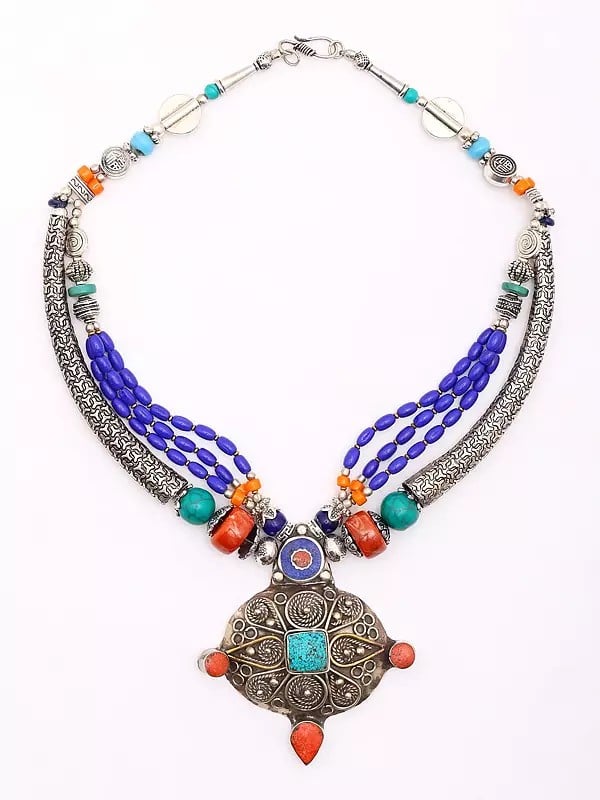 Exotic India Tibetan Style Stone Studded And Beaded Necklace 