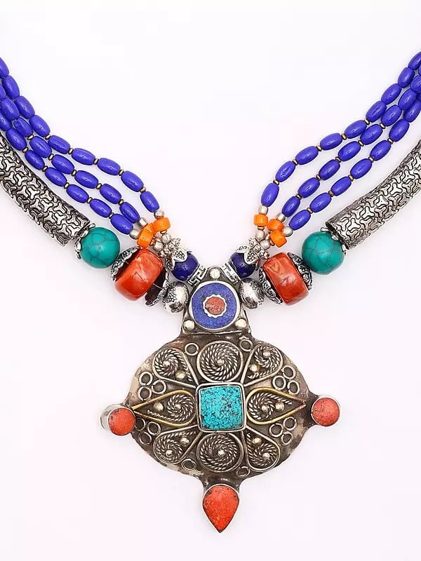Exotic India Tibetan Style Stone Studded And Beaded Necklace 