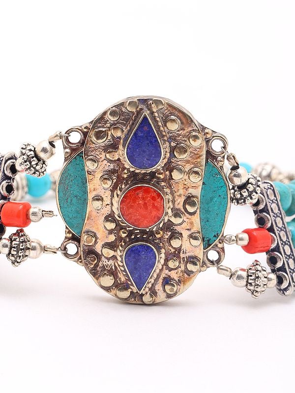 Exotic India Tibetan Style Three Strand Beaded Bracelet 