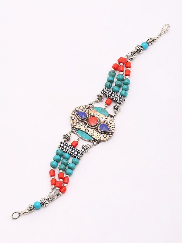 Exotic India Tibetan Style Three Strand Beaded Bracelet 