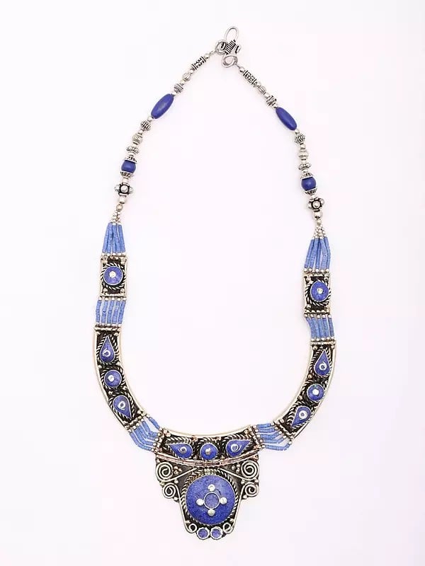 Exotic India Tibetan Tribal Imitation Lapis Lazuli Necklace 