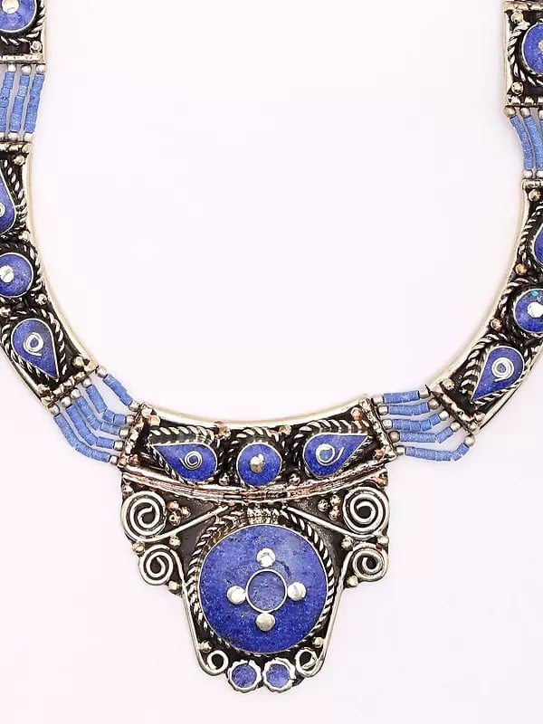 Exotic India Tibetan Tribal Imitation Lapis Lazuli Necklace 