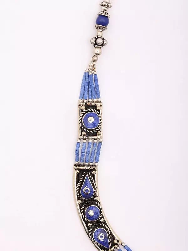 Exotic India Tibetan Tribal Imitation Lapis Lazuli Necklace 