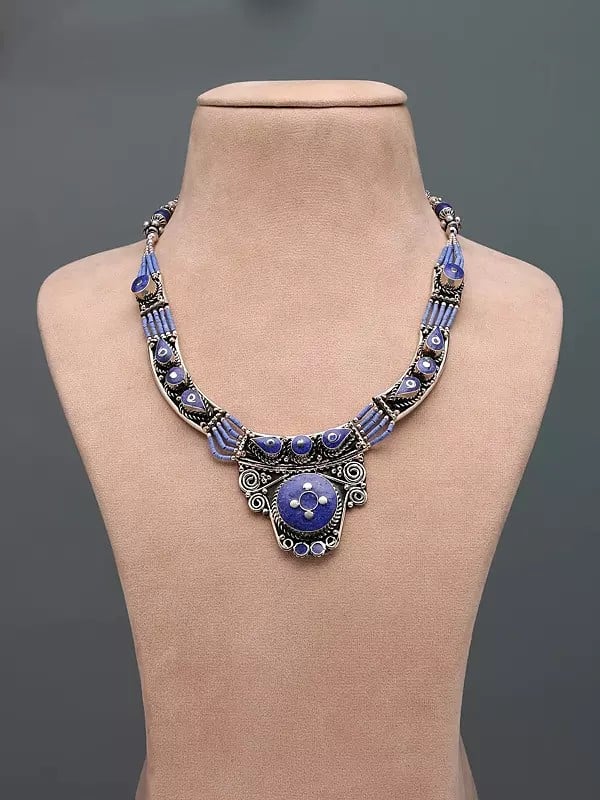 exotic india Tibetan Tribal Imitation Lapis Lazuli Necklace 