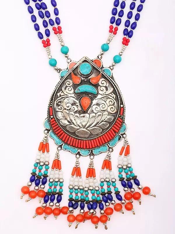 Exotic India Tibetan Tribal Style Multi Stone Beaded Long Necklace 
