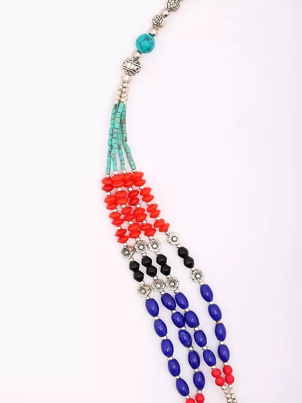 Exotic India Tibetan Tribal Style Multi Stone Beaded Long Necklace 
