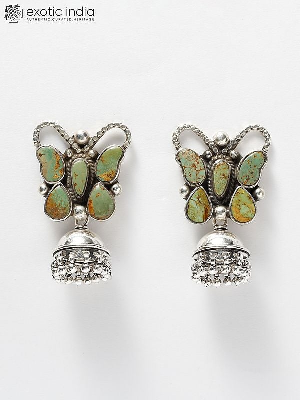 exotic india Tibetan Turquoise Butterfly Design Jhumki Earrings