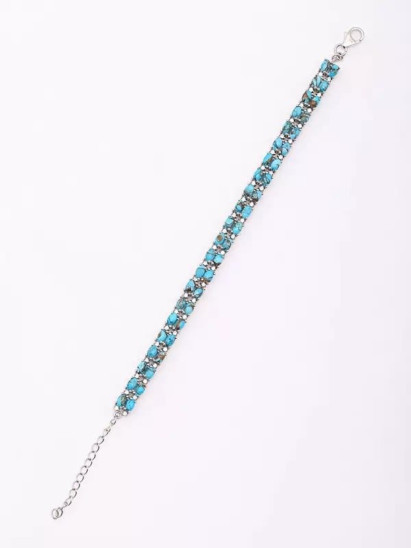 Exotic India Tibetan Turquoise Sterling Silver Tennis Bracelet 