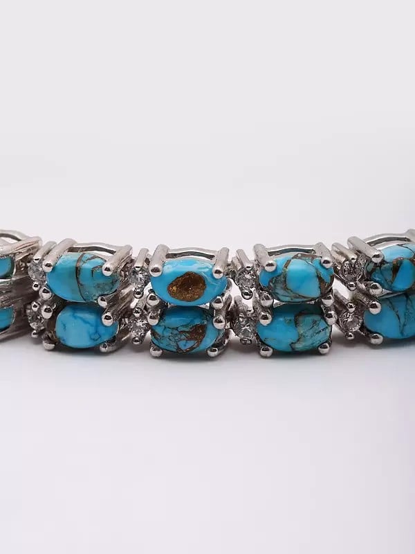 Exotic India Tibetan Turquoise Sterling Silver Tennis Bracelet 