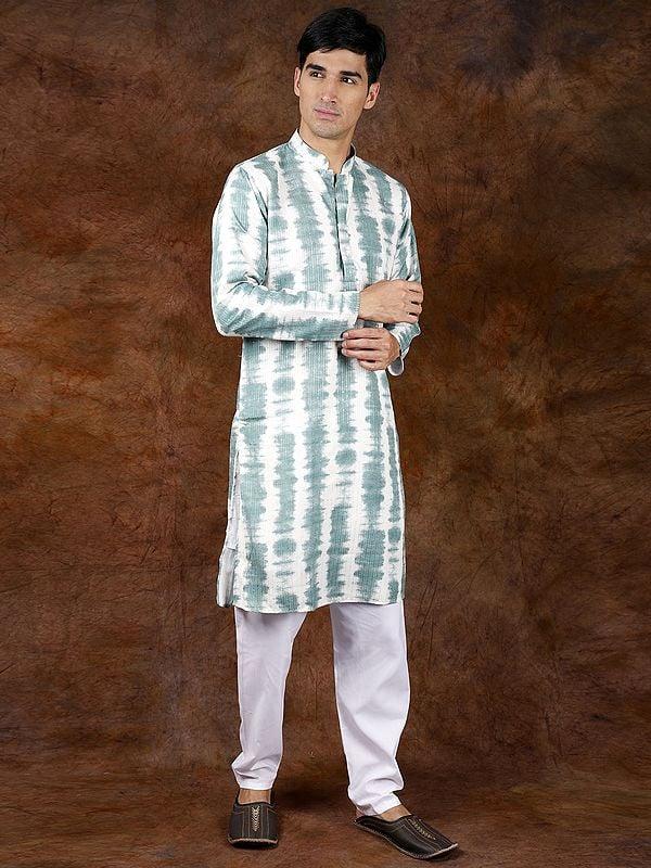 Exotic India Tie-Dye Printed Kurta Pajama Set With Sequins And Straight Stitch Embroidery 