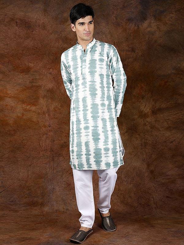 Exotic India Tie-Dye Printed Kurta Pajama Set With Sequins And Straight Stitch Embroidery 