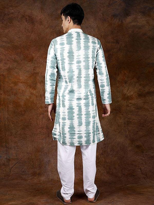 Exotic India Tie-Dye Printed Kurta Pajama Set With Sequins And Straight Stitch Embroidery 