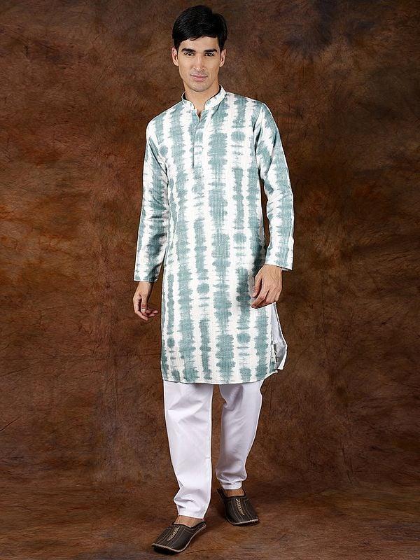 exotic india Tie-Dye Printed Kurta Pajama Set with Sequins and Straight Stitch Embroidery 