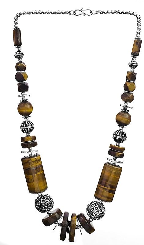 exotic india Tiger Eye Necklace with Sterling Beads