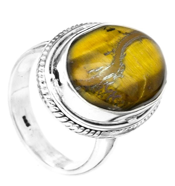 exotic india Tiger Eye Oval Ring | Sterling Silver Jewelry 