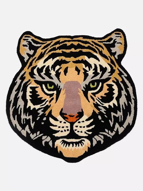 exotic india Tiger Face Shape Tufted Yogic Asana Mat from Mirzapur 