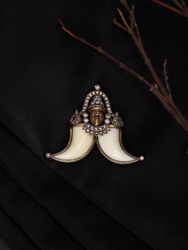 Exotic India Tiger Nail Brooch With Lord Venkateshwara Swamy 