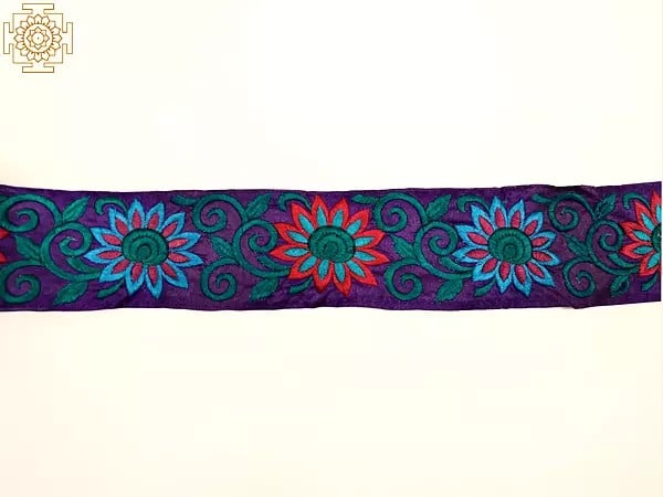 exotic india Tillandsia Purple Fabric Border with Floral Thread Embroidery 