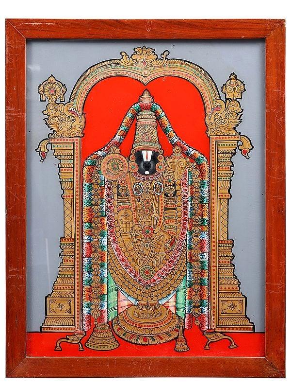 exotic india Tirupati Balaji (Venkateshvara) | Glass Painting with Frame