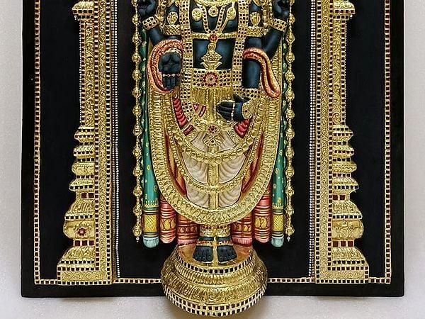 Exotic India Tirupati Balaji (Venkateshvara) | Super Embossed 3D Face Work | Tanjore Painting With Frame