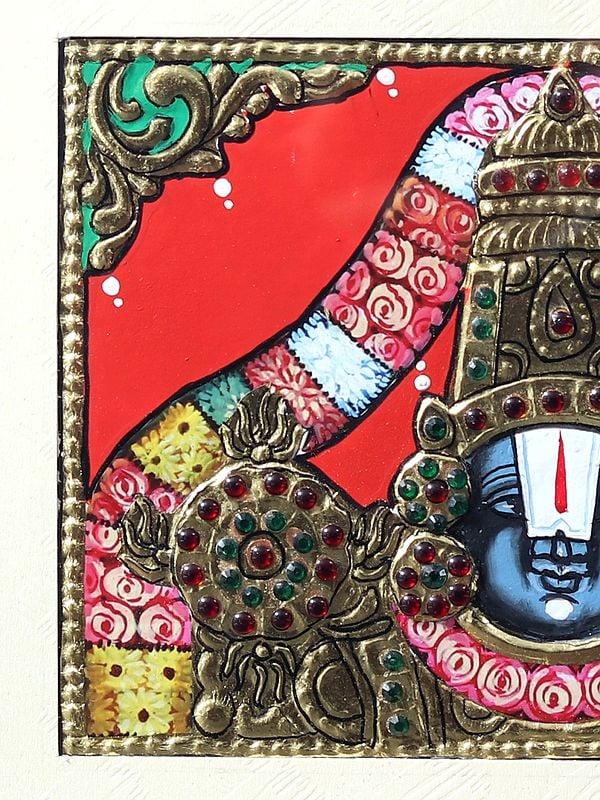 Exotic India Tirupati Balaji (Venkateshvara) | Tanjore Painting With Frame 