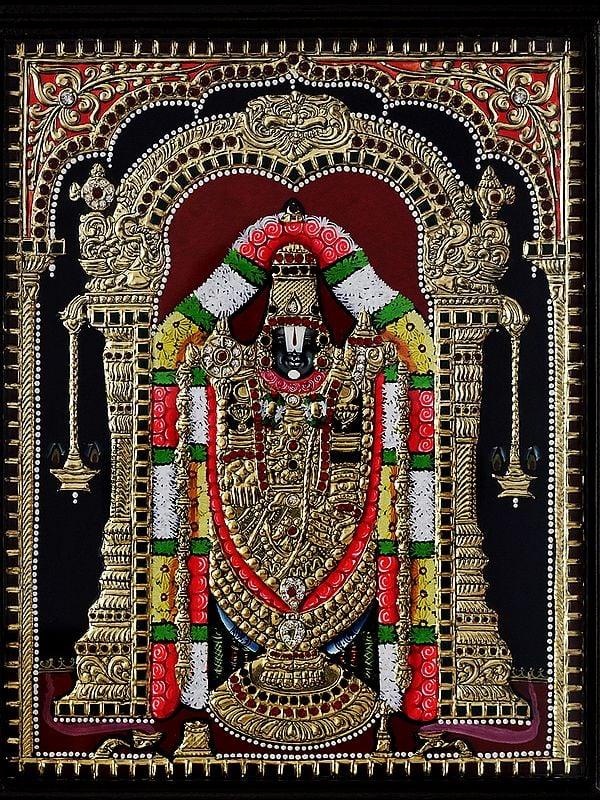 Exotic India Tirupati Balaji (Venkateswara) Tanjore Painting With Frame | Traditional Colour With 24K Gold