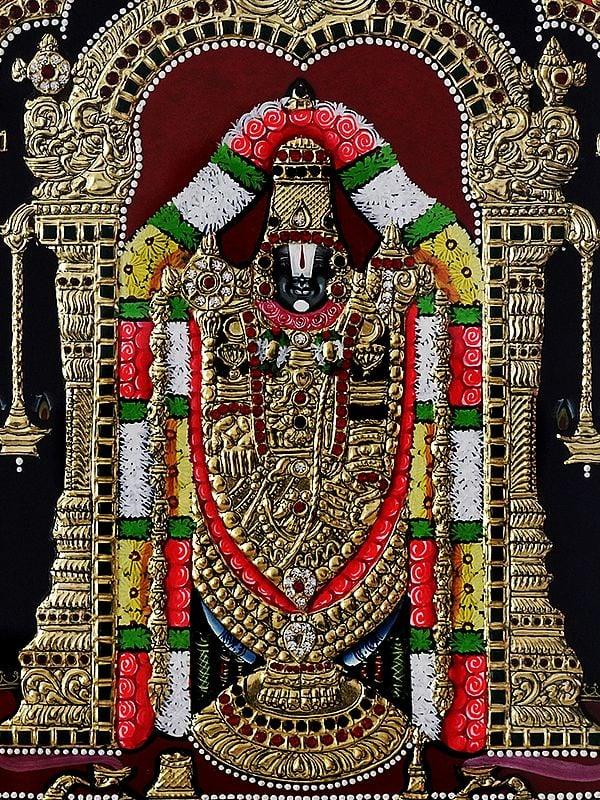Exotic India Tirupati Balaji (Venkateswara) Tanjore Painting With Frame | Traditional Colour With 24K Gold