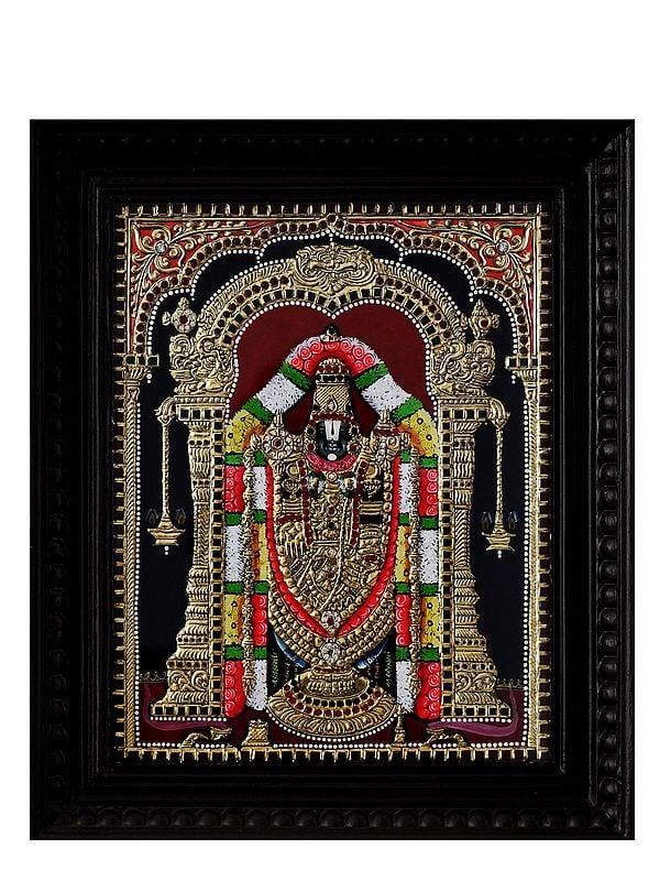 exotic india Tirupati Balaji (Venkateswara) Tanjore Painting with Frame | Traditional Colour with 24K Gold 