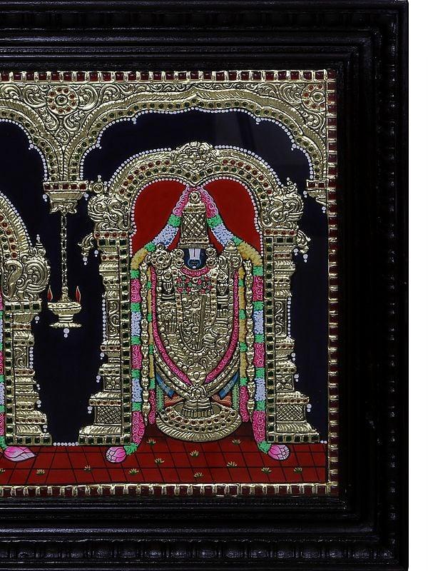 Exotic India Tirupati Balaji With Padmavathi Thayar Tanjore Painting | Traditional Colour With 24 Karat Gold | With Frame 