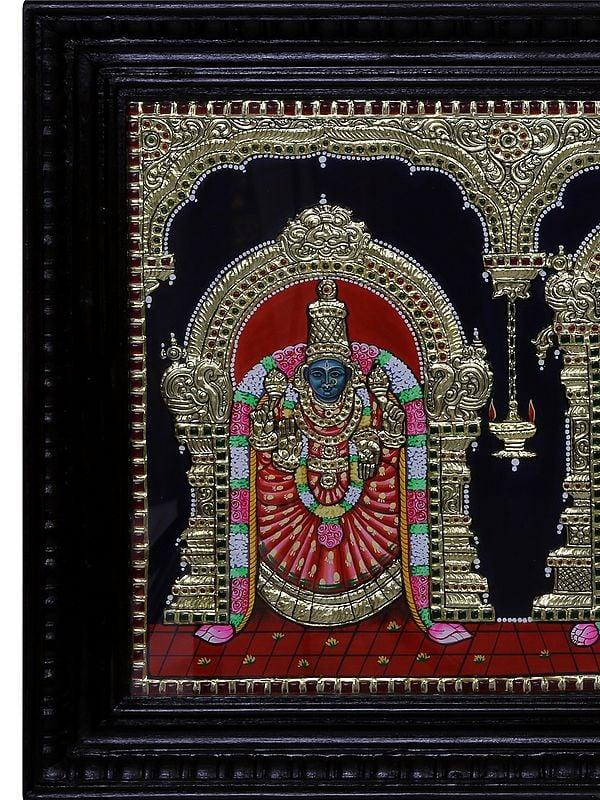 Exotic India Tirupati Balaji With Padmavathi Thayar Tanjore Painting | Traditional Colour With 24 Karat Gold | With Frame 