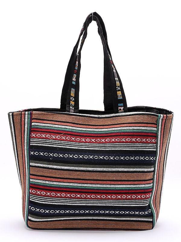 Exotic India Tote Bag From Kutch With Woven Elephant And Zipper Closure 