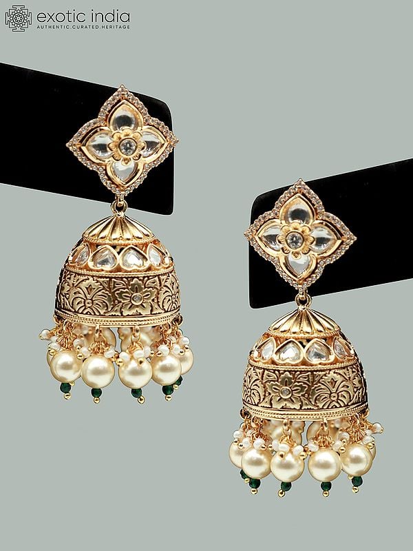 Exotic India Traditional Bandhai Choker Set With Earrings And Pearls