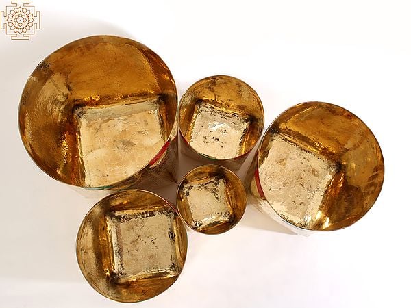 Exotic India Traditional Brass Basket For Temple (Set Of 5) 