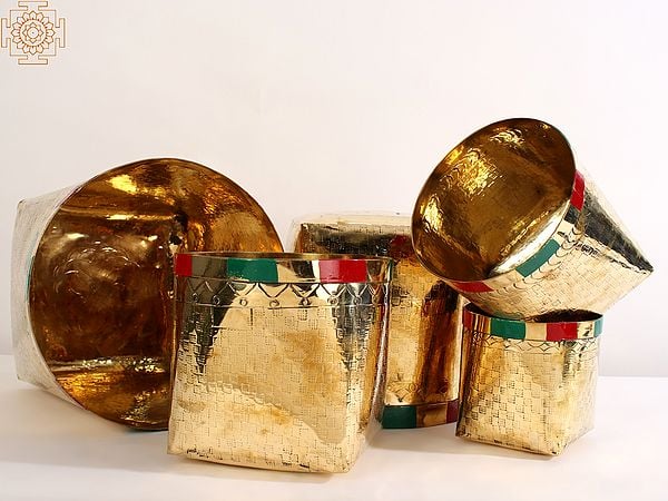 Exotic India Traditional Brass Basket For Temple (Set Of 5) 