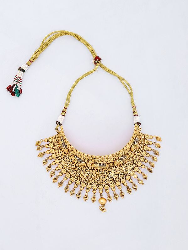 Exotic India Traditional Brass Choker Necklace With Earrings Set