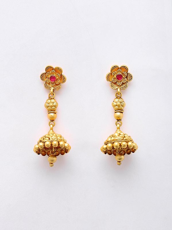 Exotic India Traditional Brass Choker Necklace With Earrings Set
