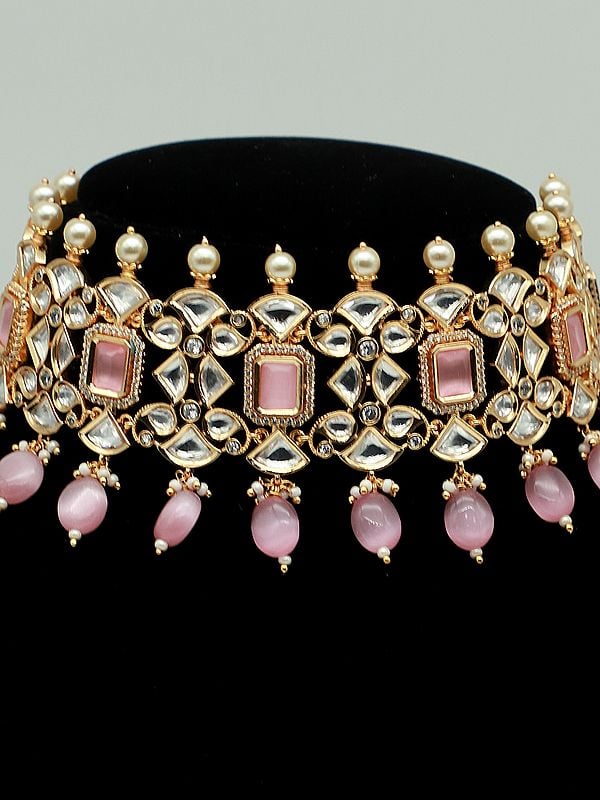 Exotic India Traditional Choker Set With Matte Finishing And Kundan Stone